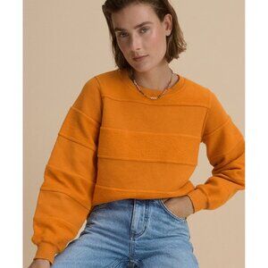 Wrap London Hemp & Organic Cotton Reverse-Stripe Sweatshirt Orange Fleece Small